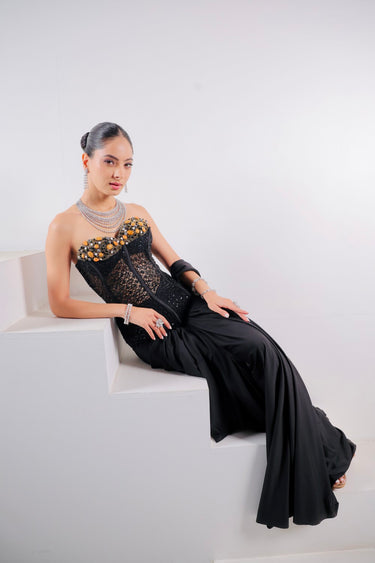 Midnight Gold Corset Saree