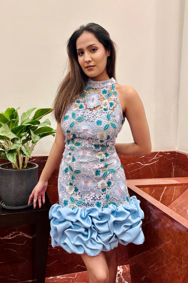 Aqua Lace Ruffle Dress