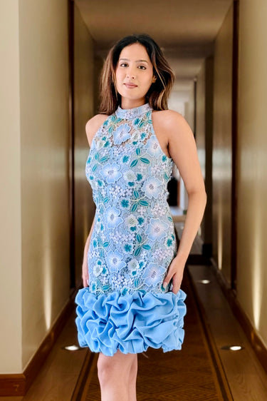 Aqua Lace Ruffle Dress