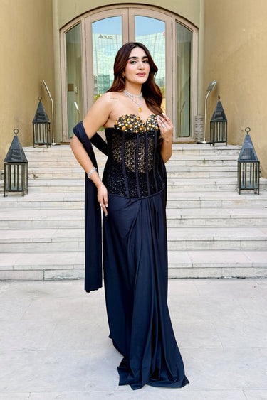 Midnight Gold Corset Saree