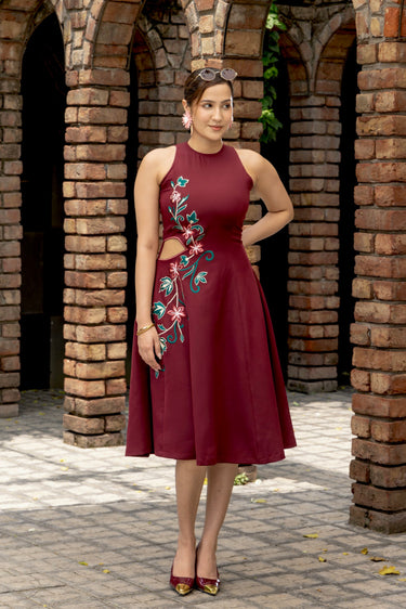 Crimson Botanica Midi Dress