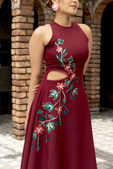 Crimson Botanica Midi Dress