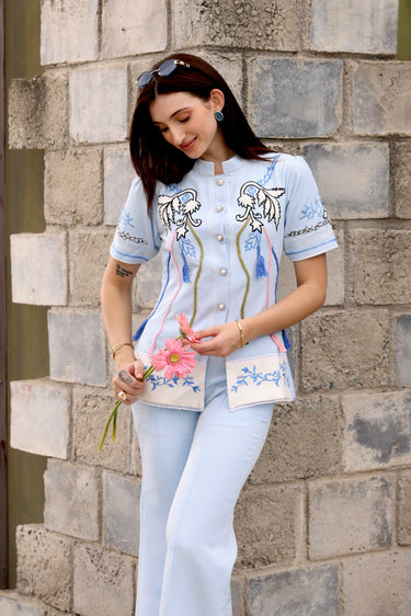 Ziva Embroided Blue Coord Set