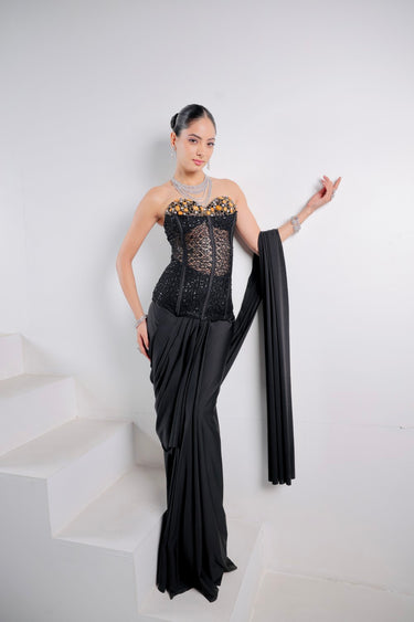 Midnight Gold Corset Saree