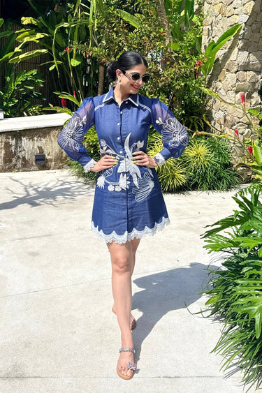 Chahat in Magnolia Denim Dress Mini Length (33 inches) / M