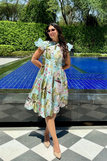Tanvi in Felicia Scalloped Midi Dress