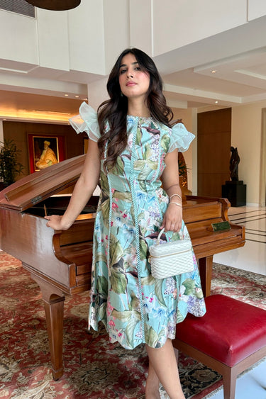 Tanvi in Felicia Scalloped Midi Dress